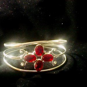 Beautiful Garnet and Sterling Silver Cuff Bracelet